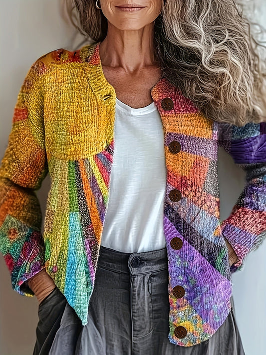 Patchwork Vest – Uniek Boho Design met Zachte Gebreide Textuur en Comfortabele Pasvorm