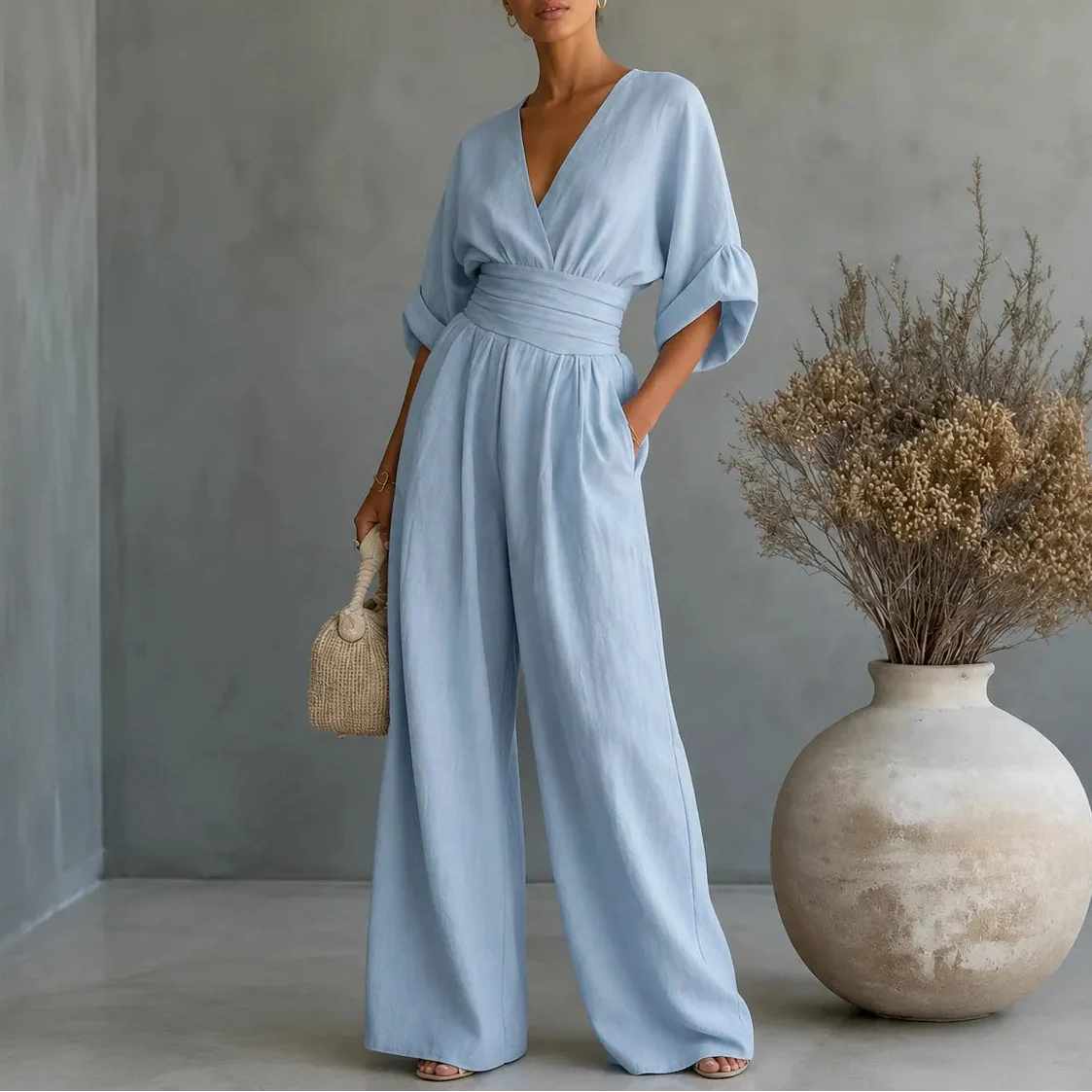 Jumpsuit dames met wijde pijp in Lichtblauw