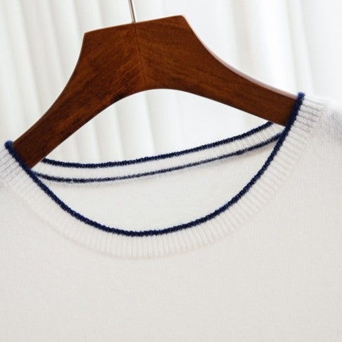 Fijngebreid heren T-shirt met ronde hals en smalle contrastrand - beeld 10