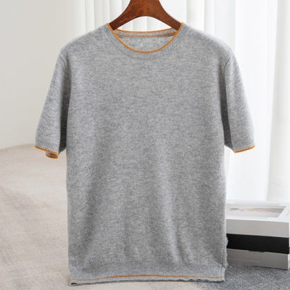 Fijngebreid heren T-shirt met ronde hals en smalle contrastrand - beeld 9