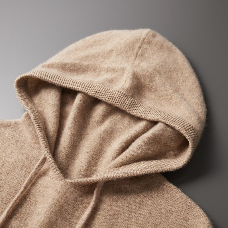 Fijngebreide hoodie voor heren met capuchon, trekkoord en geribde boorden - beeld 2