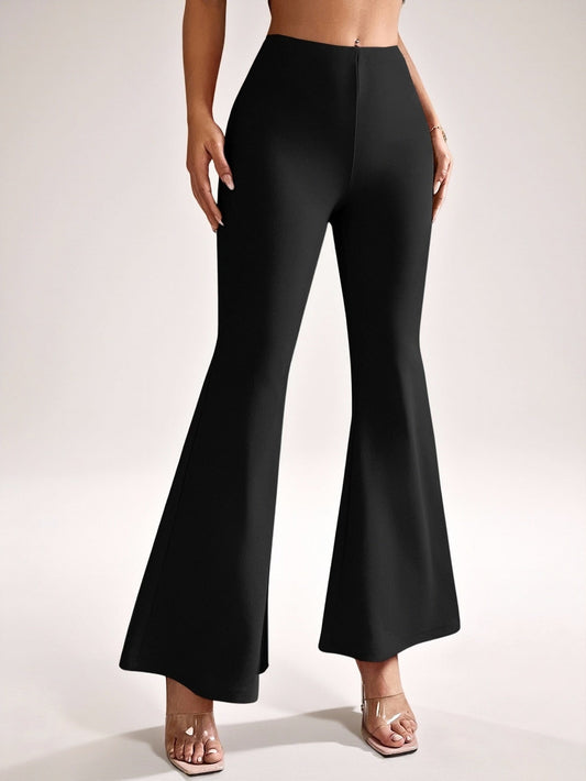 Flared broek voor dames in petite lengte met elastische taille en wijde pijp - zwart