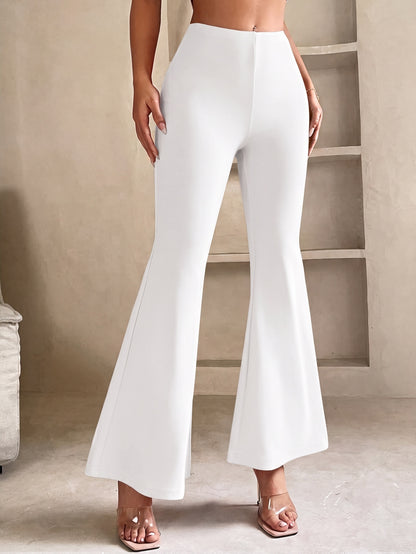 Flared broek voor dames in petite lengte met elastische taille en wijde pijp - wit