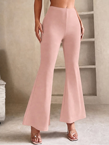 Flared broek voor dames in petite lengte met elastische taille en wijde pijp - lichtroze