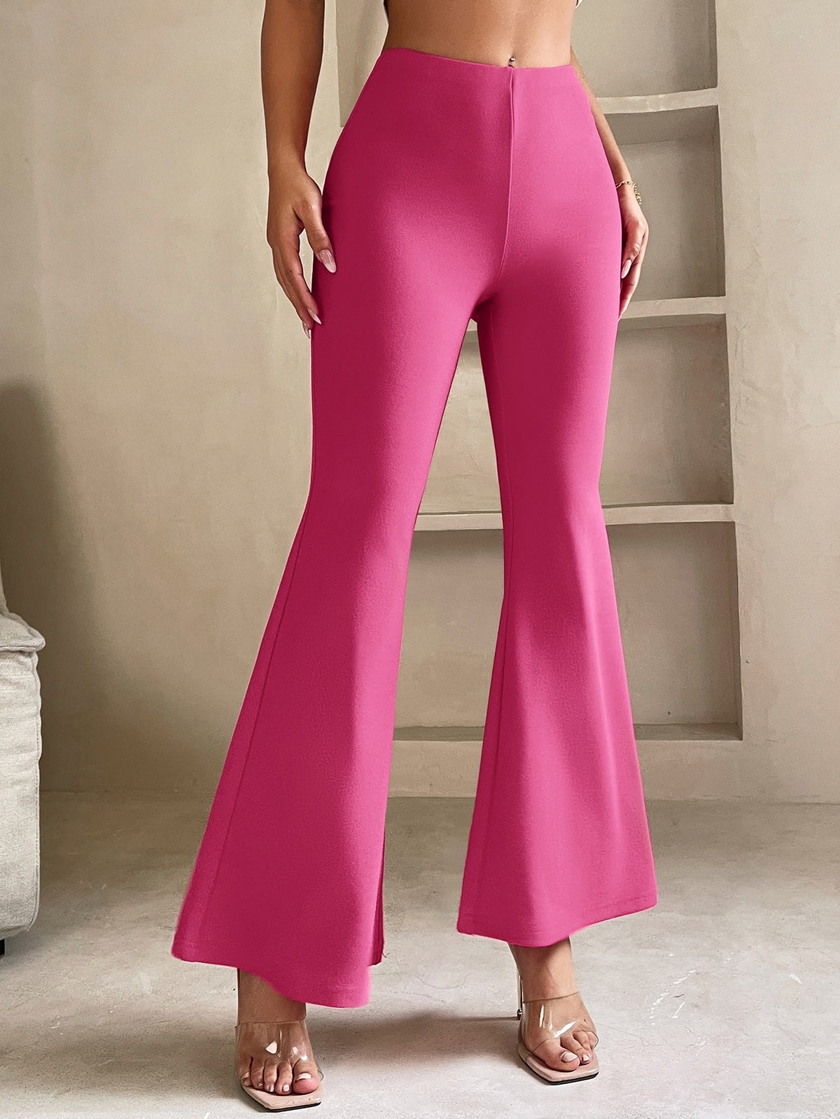 Flared broek voor dames in petite lengte met elastische taille en wijde pijp - fuchsia