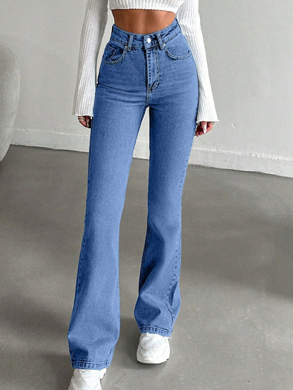 Flared jeans voor lange vrouwen met hoge taille en uitlopende pijp - blauw
