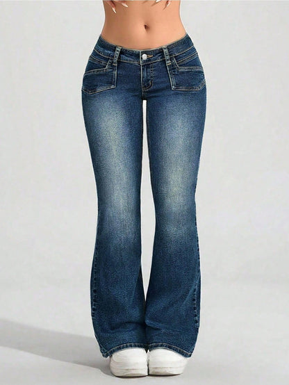Flared jeans voor dames in petite lengte met lage taille en uitlopende pijp - beeld 5