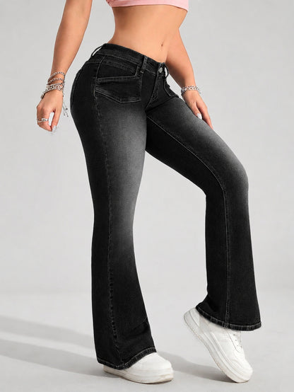 Flared jeans voor dames in petite lengte met lage taille en uitlopende pijp - beeld 7