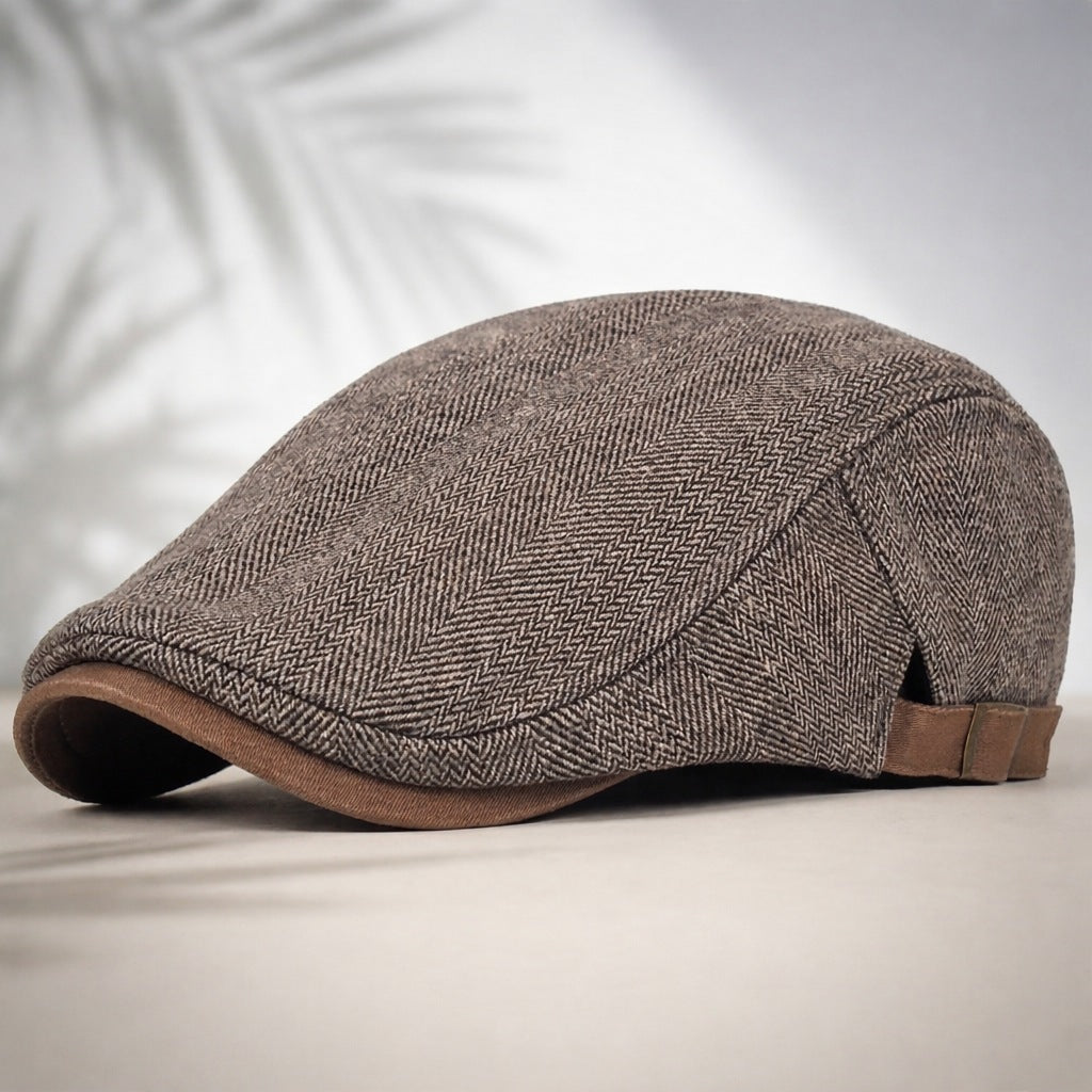 Flat cap met visgraatmotief en verstelbaar bandje - bruin