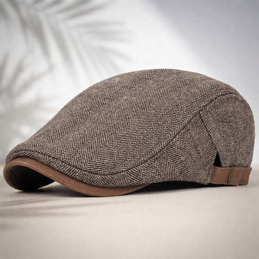 Flat cap met visgraatmotief en verstelbaar bandje - bruin