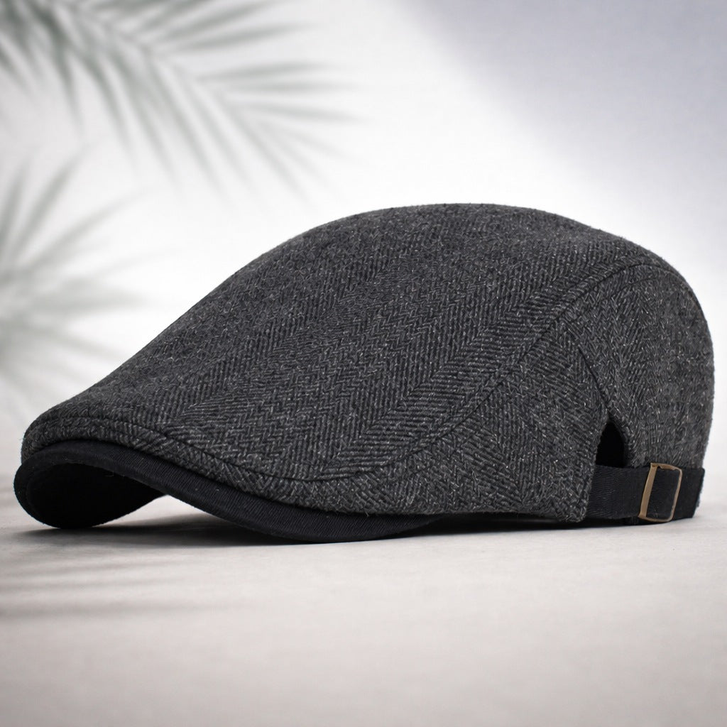 Flat cap met visgraatmotief en verstelbaar bandje - antraciet met zwart