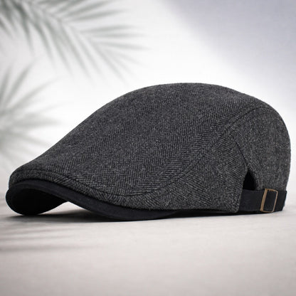 Flat cap met visgraatmotief en verstelbaar bandje - antraciet met zwart