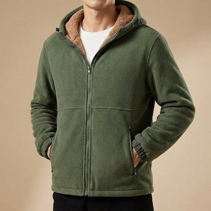 Fleece herenjack met teddyvoering en verstelbare capuchon - olijfgroen