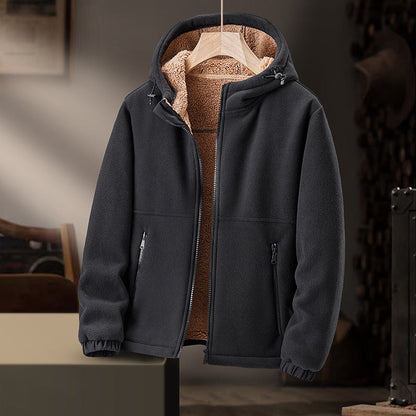 Fleece herenjack met teddyvoering en verstelbare capuchon - zwart
