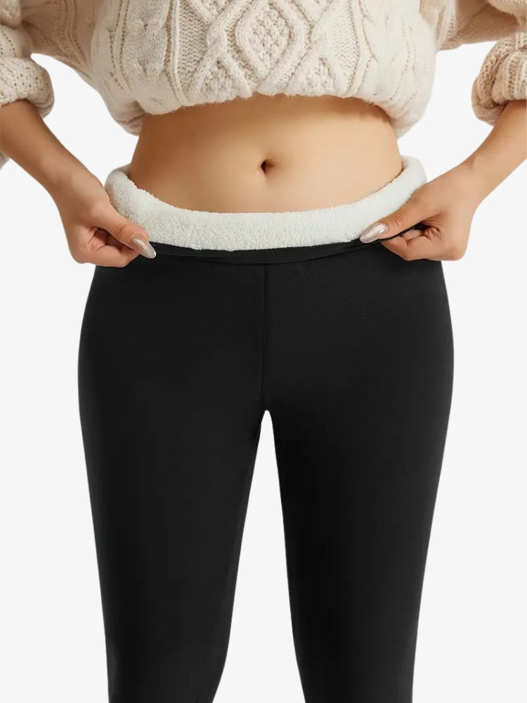 Fleece legging voor dames met teddyvoering en hoge tailleband - zwart