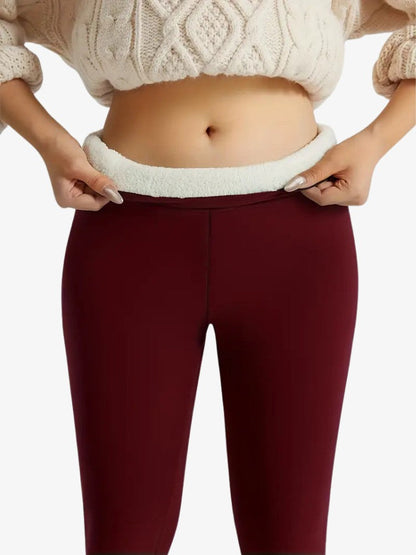 Fleece legging voor dames met teddyvoering en hoge tailleband - bordeauxrood