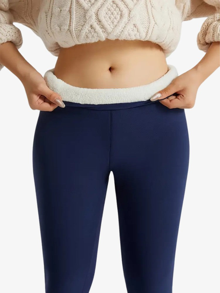 Fleece legging voor dames met teddyvoering en hoge tailleband - marineblauw