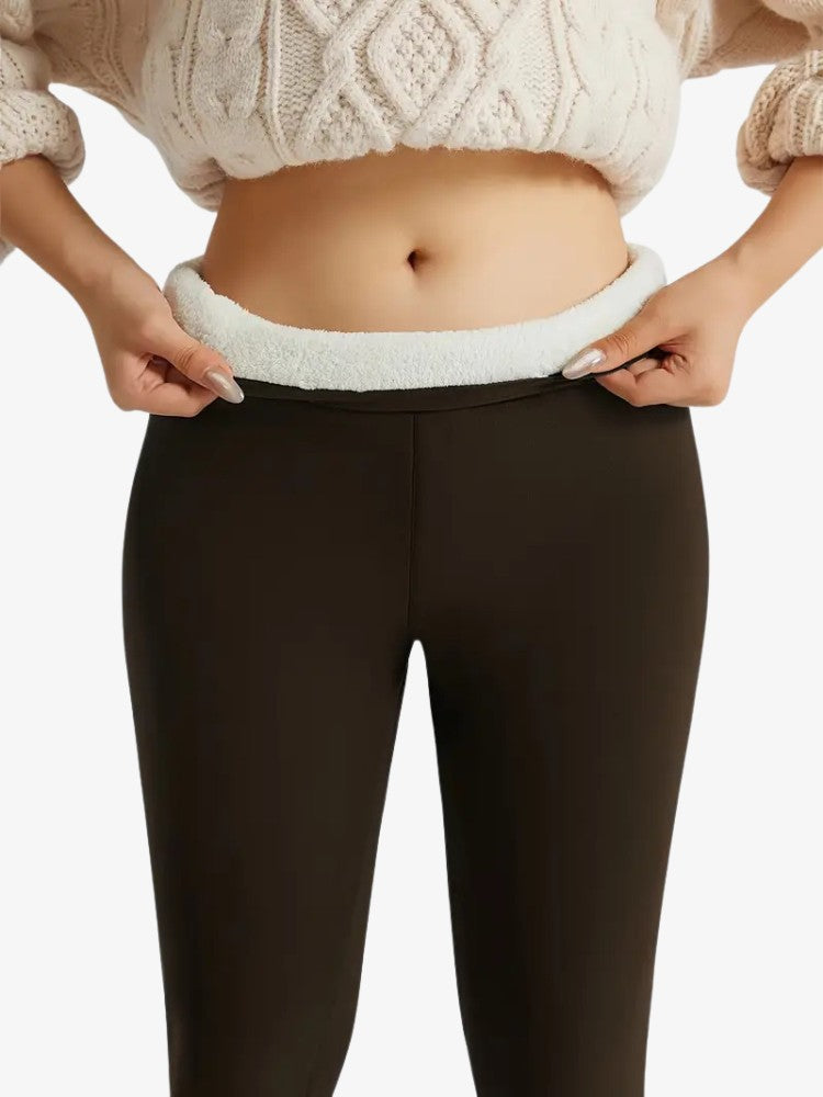 Fleece legging voor dames met teddyvoering en hoge tailleband - donkerbruin