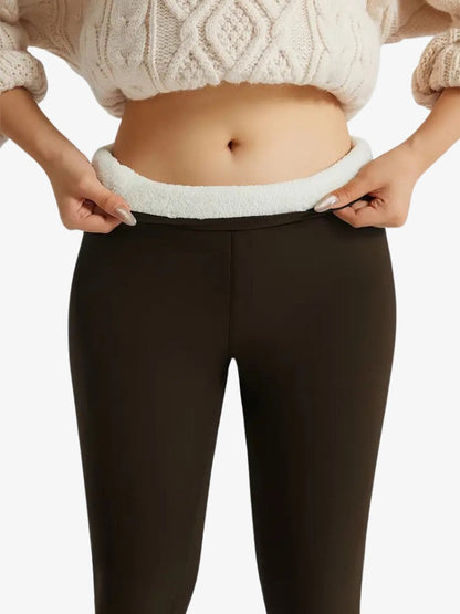 Fleece legging voor dames met teddyvoering en hoge tailleband - donkerbruin