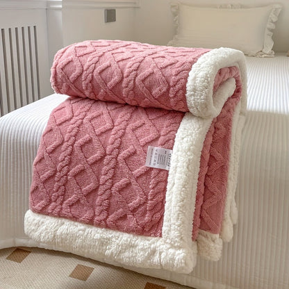Omkeerbare fleece plaid met kabelpatroon en sherpa achterkant - oudroze