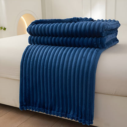 Fleece plaid met ribbelstructuur van zacht pluche - koningsblauw