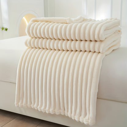 Fleece plaid met ribbelstructuur van zacht pluche - crème