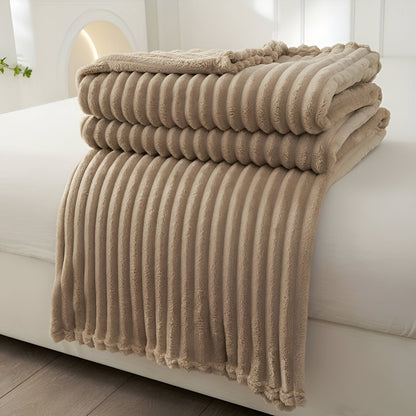 Fleece plaid met ribbelstructuur van zacht pluche - zandkleur