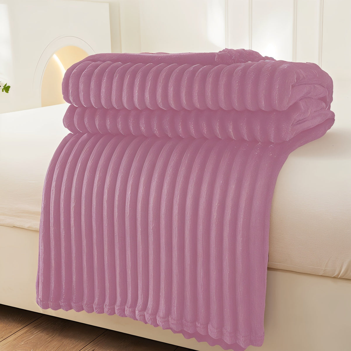 Fleece plaid met ribbelstructuur van zacht pluche - orchidee