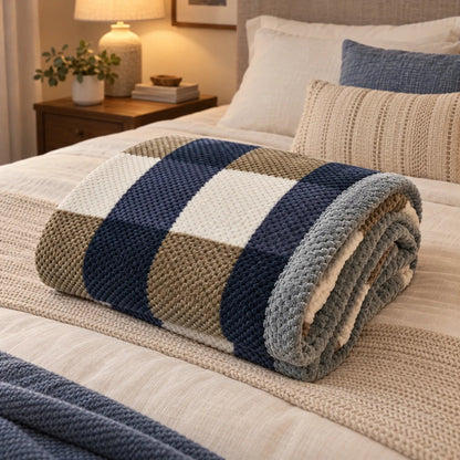 Fleece plaid met ruitpatroon en wafelstructuur