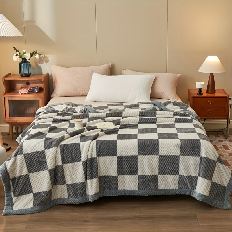 Fleece plaid met ruitpatroon en wafelstructuur - beeld 2