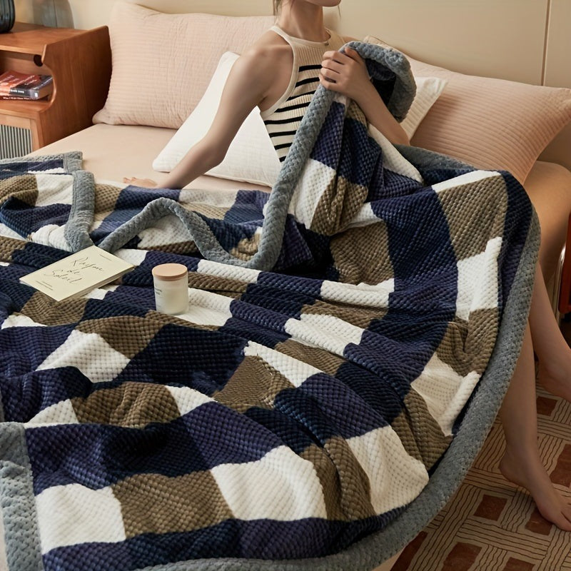 Fleece plaid met ruitpatroon en wafelstructuur - beeld 3