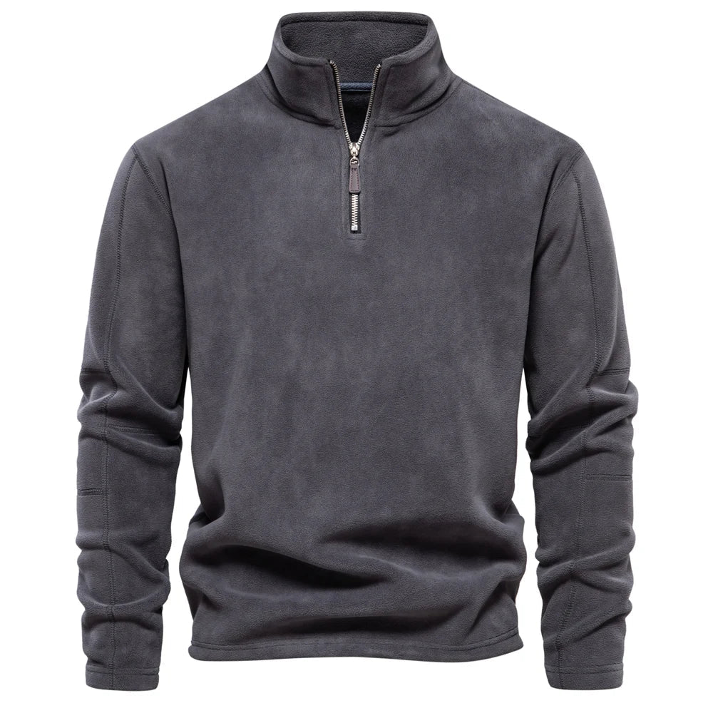 Fleece quarter-zip herentrui met opstaande kraag - donkergrijs