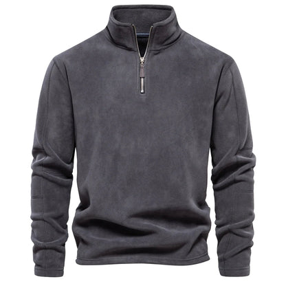Fleece quarter-zip herentrui met opstaande kraag - donkergrijs