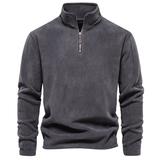 Fleece quarter-zip herentrui met opstaande kraag - donkergrijs