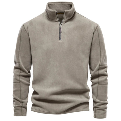 Fleece quarter-zip herentrui met opstaande kraag - saliegrijs