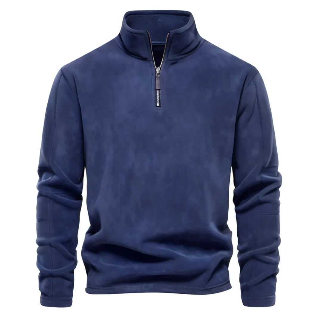 Fleece quarter-zip herentrui met opstaande kraag - donkerblauw