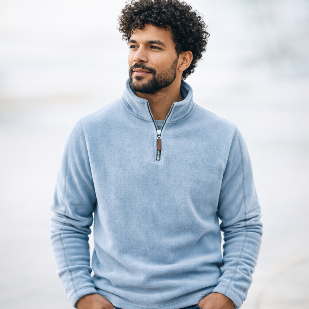 Fleece quarter-zip herentrui met opstaande kraag