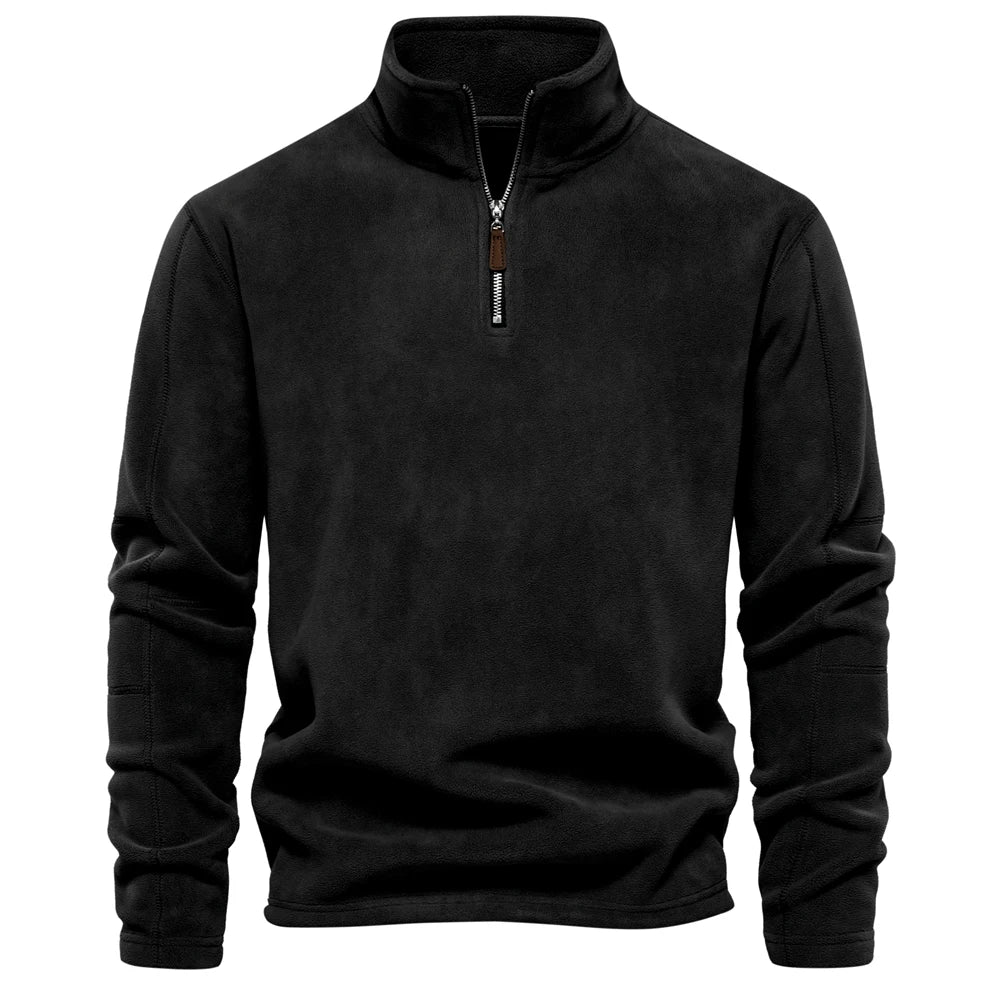 Fleece quarter-zip herentrui met opstaande kraag - zwart