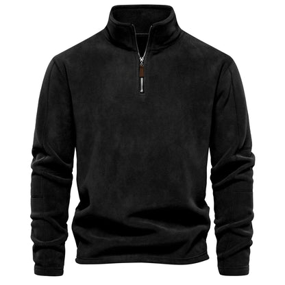 Fleece quarter-zip herentrui met opstaande kraag - zwart