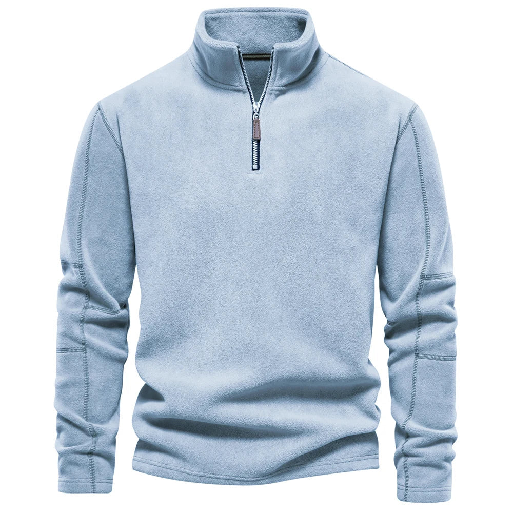 Fleece quarter-zip herentrui met opstaande kraag - lichtblauw
