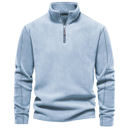 Fleece quarter-zip herentrui met opstaande kraag - lichtblauw