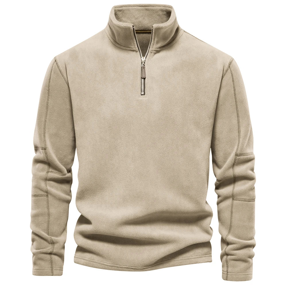 Fleece quarter-zip herentrui met opstaande kraag - beige