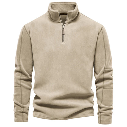 Fleece quarter-zip herentrui met opstaande kraag - beige