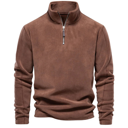 Fleece quarter-zip herentrui met opstaande kraag - bruin