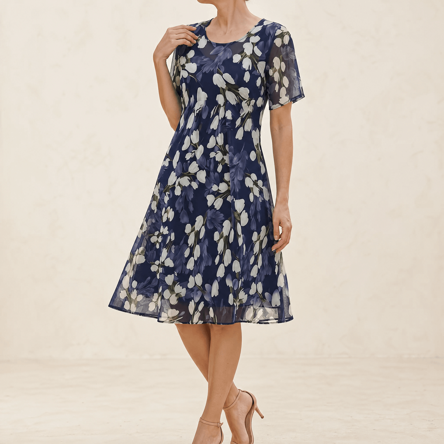 Chiffon jurk dames met bloemenprint in Marineblauw met bloemen