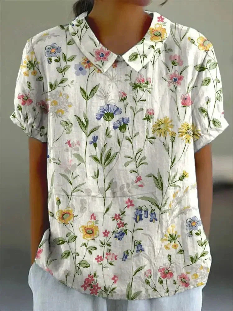 Dames bloemenblouse wit met bloemen - relaxed fit zomerse blouse detail