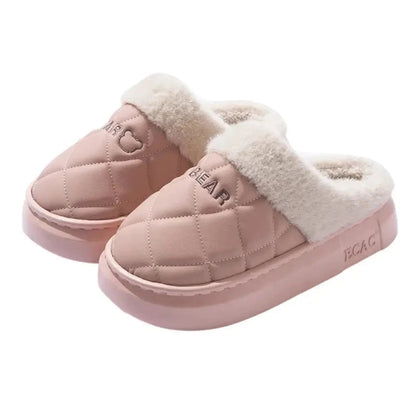 Fluffy pantoffels met doorgestikte bovenkant, pluche rand en dikke zool - roze