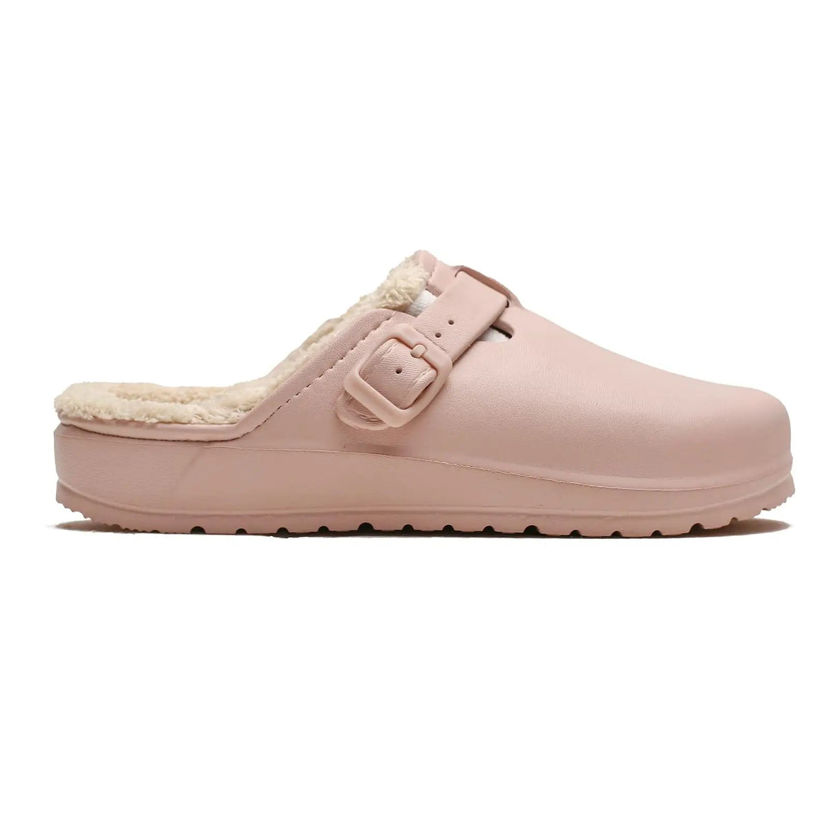 Pantoffels in klompmodel met gesp, pluche voering en profielzool - beeld 2