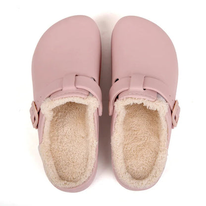 Pantoffels in klompmodel met gesp, pluche voering en profielzool - beeld 3