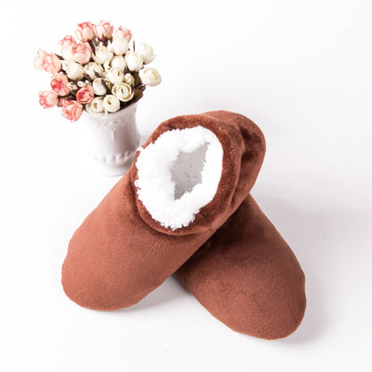 Hoge herenpantoffels van velours met teddy voering en omgeslagen rand - kastanjebruin